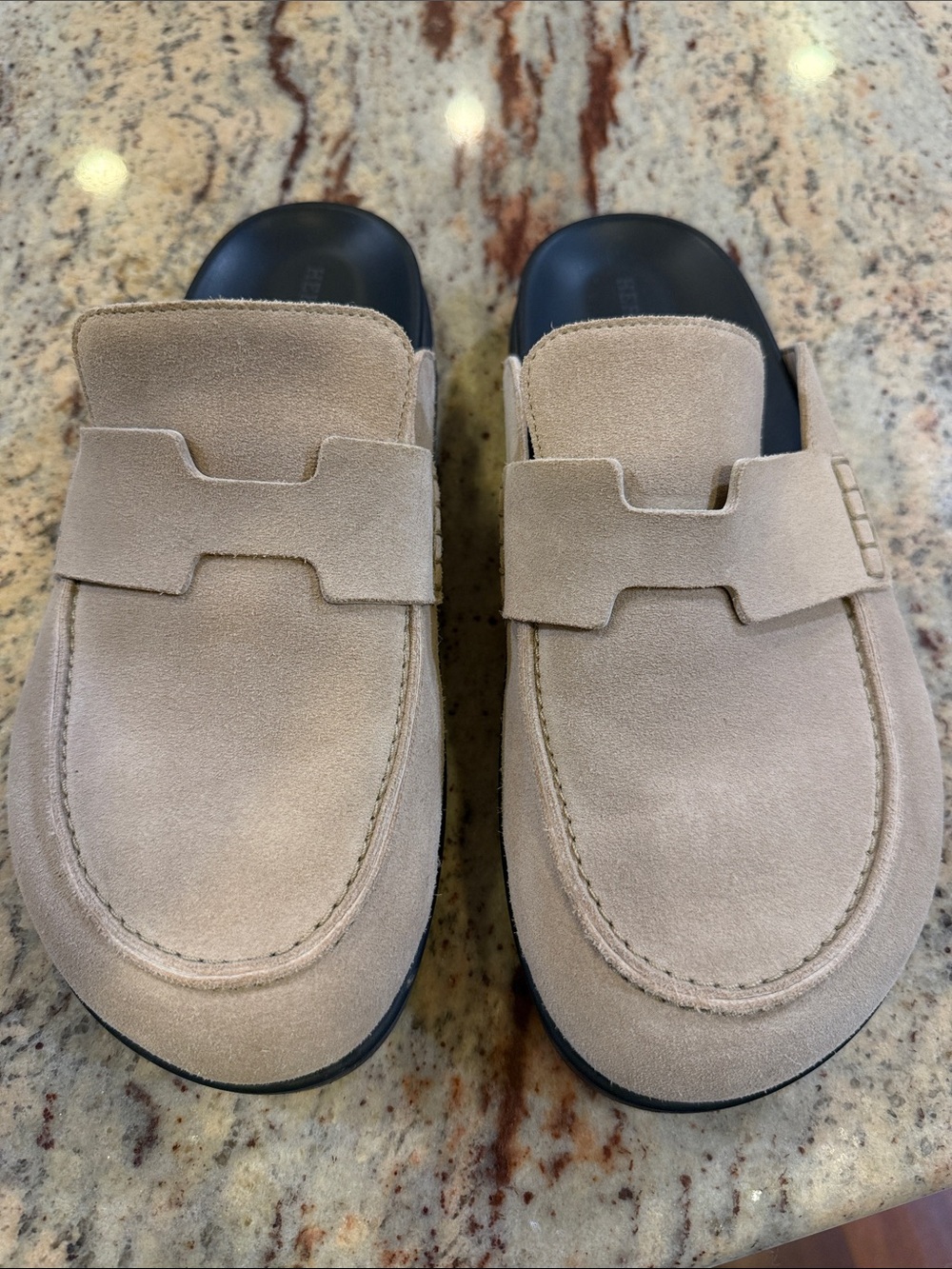 Hermes Go Mule Beige Camel Suede Backless Mules with H-Detail